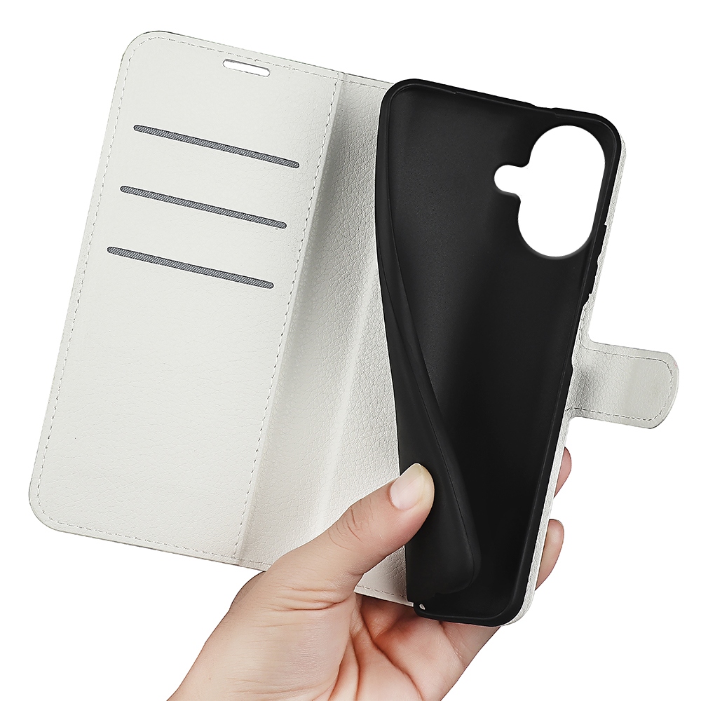 Litchi knížkové pouzdro na iPhone 17 - bílé