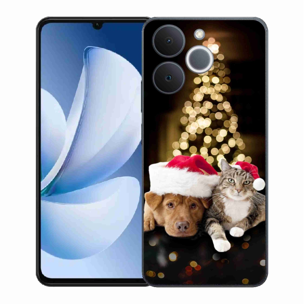 Gelový kryt mmCase na Realme Note 70T - vánoční pes a kočka