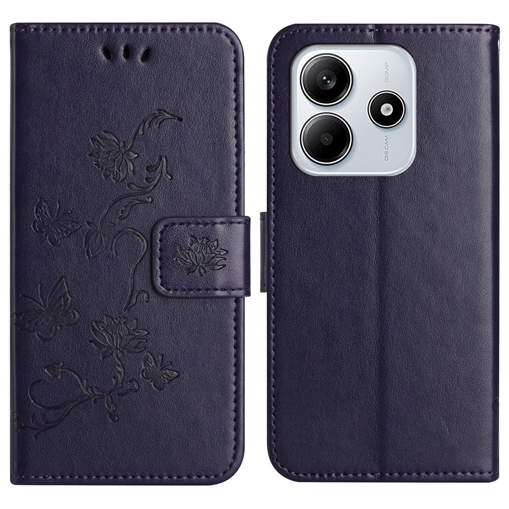 Flower knížkové pouzdro na Xiaomi Redmi Note 14 5G - tmavěfialové