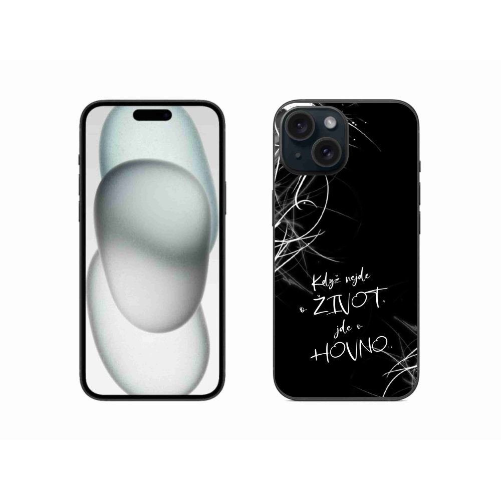 Gelový kryt mmCase na iPhone 15 - vtipný text 16 černé pozadí