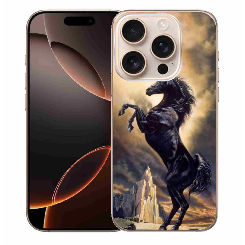 Gelový kryt mmCase na iPhone 16 Pro Max - černý kreslený kůň