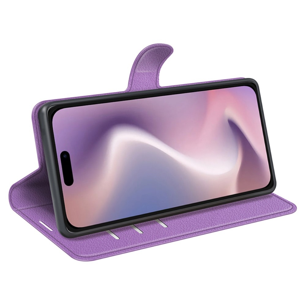 Litchi knížkové pouzdro na iPhone 16 Pro - fialové