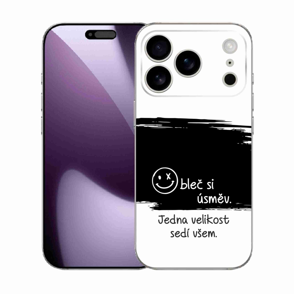 Gelový kryt mmCase na iPhone 17 Pro - vtipný text 8 černobílé pozadí