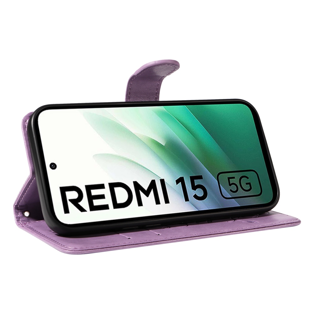 Flowery knížkové pouzdro na Xiaomi Redmi 15 4G (171mm) - světlefialové