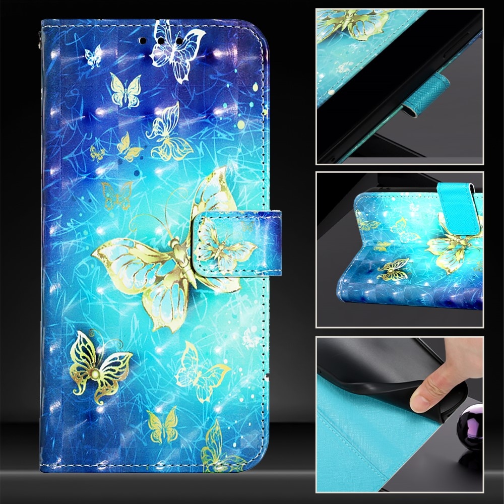 Patte knížkové pouzdro na Samsung Galaxy M55 5G - modrozlatí motýli