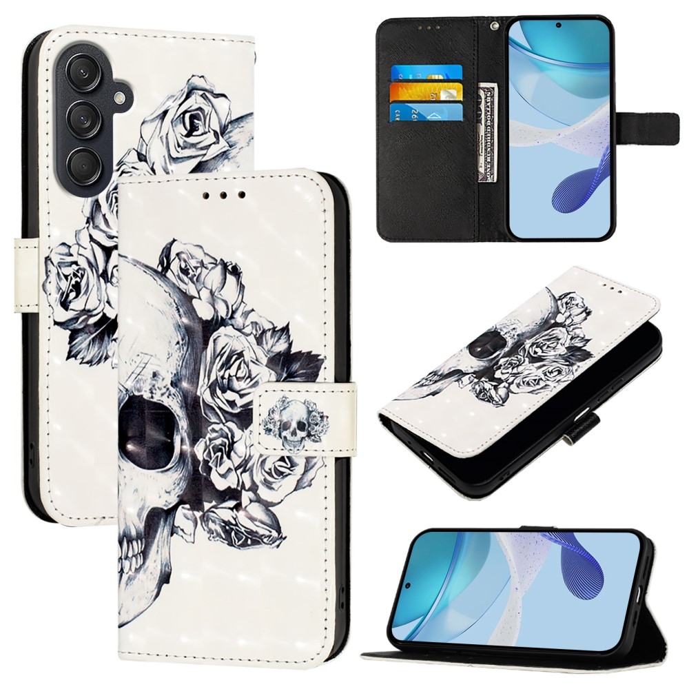 Patte knížkové pouzdro na Samsung Galaxy M55 5G - lebka a růže