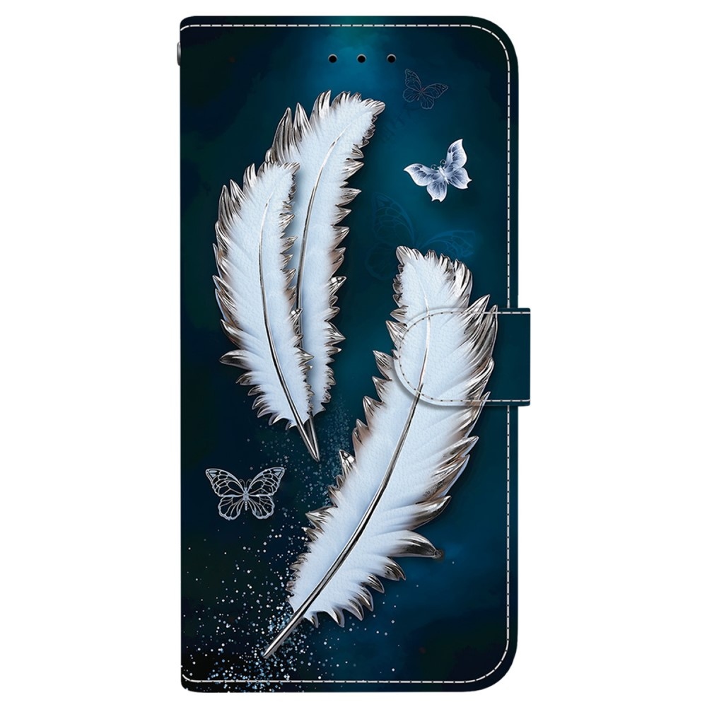 Versatile knížkové pouzdro na Samsung Galaxy A36 5G/A56 5G - bílá pírka