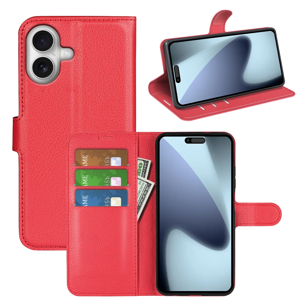 Litchi knížkové pouzdro na iPhone 17 - červené