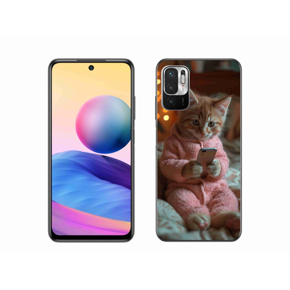 Gelový kryt mmCase na Xiaomi Poco M3 Pro/5G - kotě s mobilem