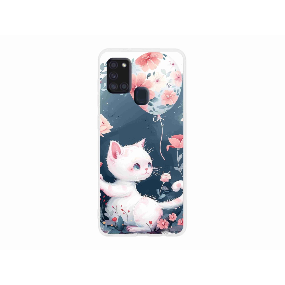 Gelový kryt mmCase na Samsung Galaxy A21s - kotě s balónkem