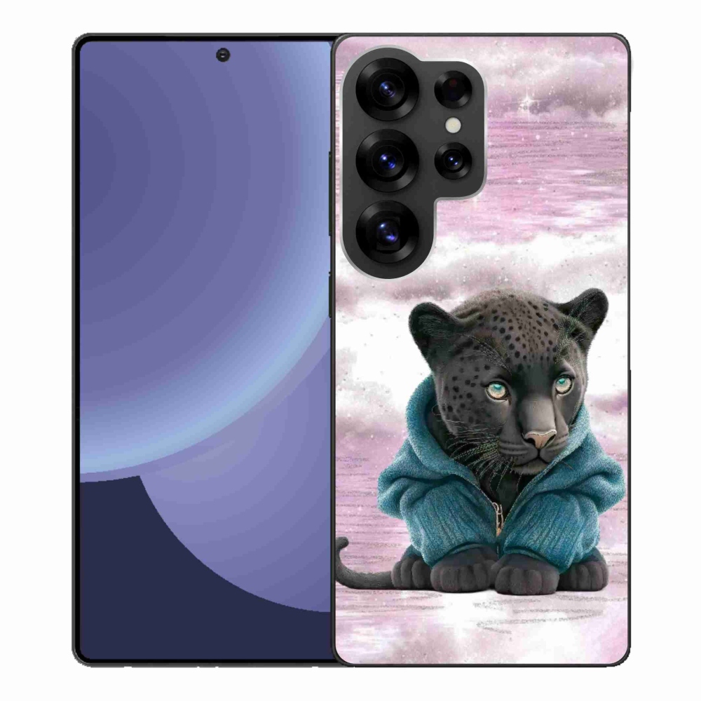Gelový kryt mmCase na Samsung Galaxy S25 Ultra - černý panter ve svetru
