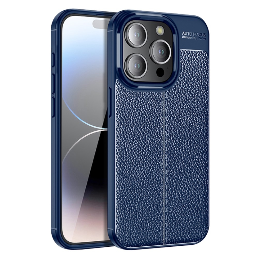 Litchi odolný gelový obal na iPhone 15 Pro Max - modrý