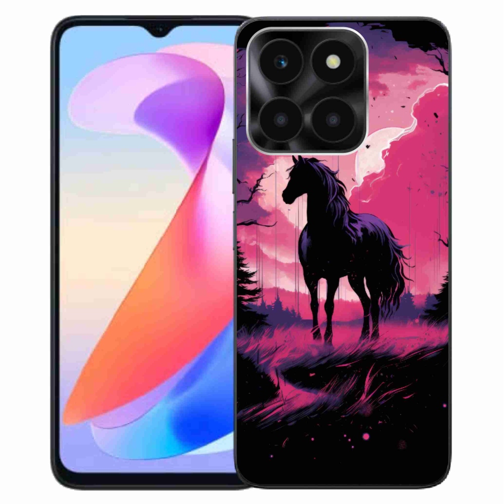 Gelový kryt mmCase na Honor X6a - černý kreslený kůň 1