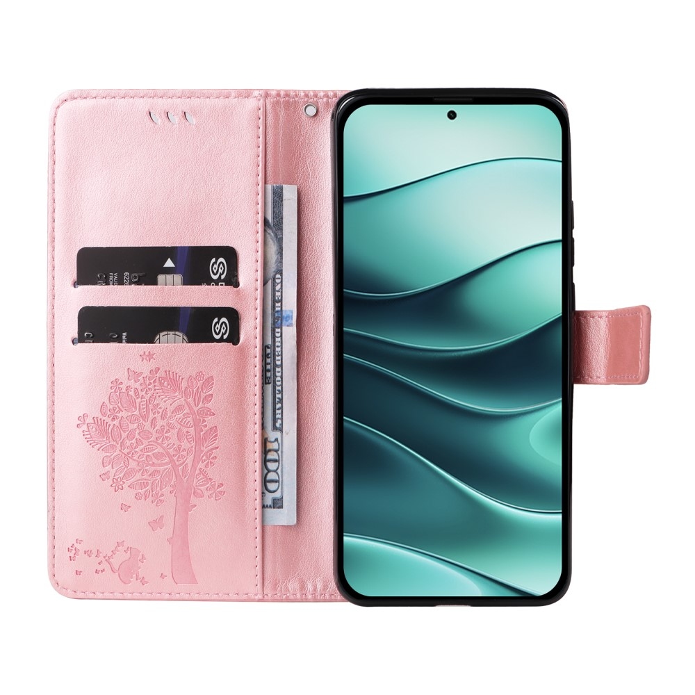 Trees knížkové pouzdro na Xiaomi Redmi Note 14 5G - růžovozlaté