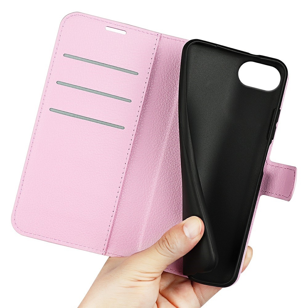 Litchi knížkové pouzdro na iPhone 16e - růžové