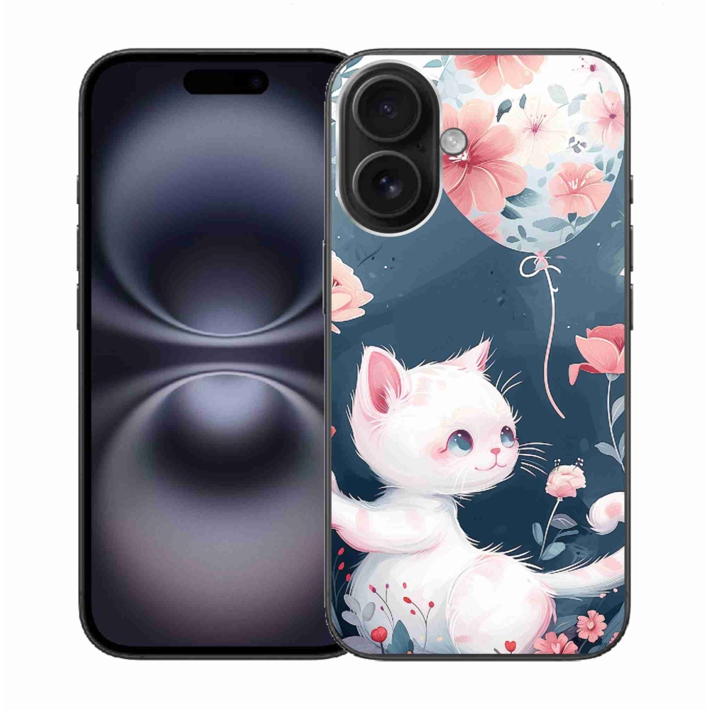 Gelový kryt mmCase na iPhone 16 - kotě s balónkem