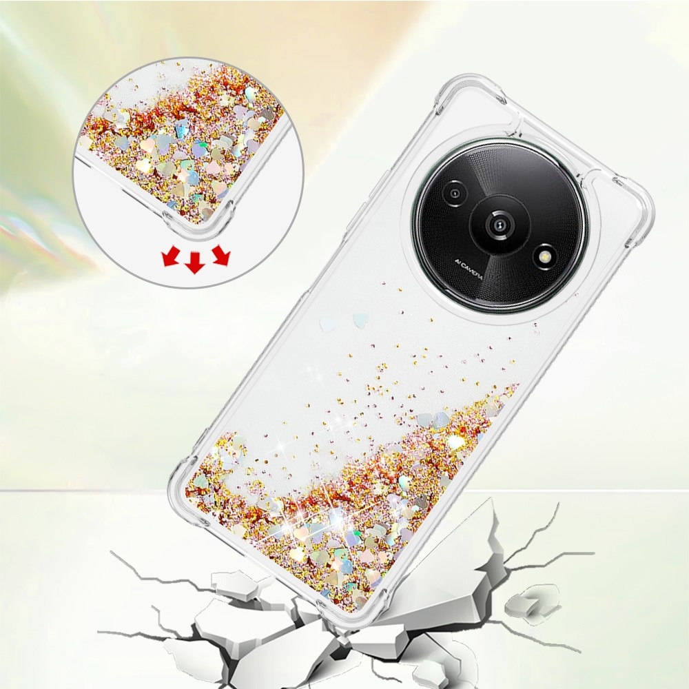 Glitter gelový přesýpací obal na Xiaomi Redmi A3 - zlatý/srdíčka