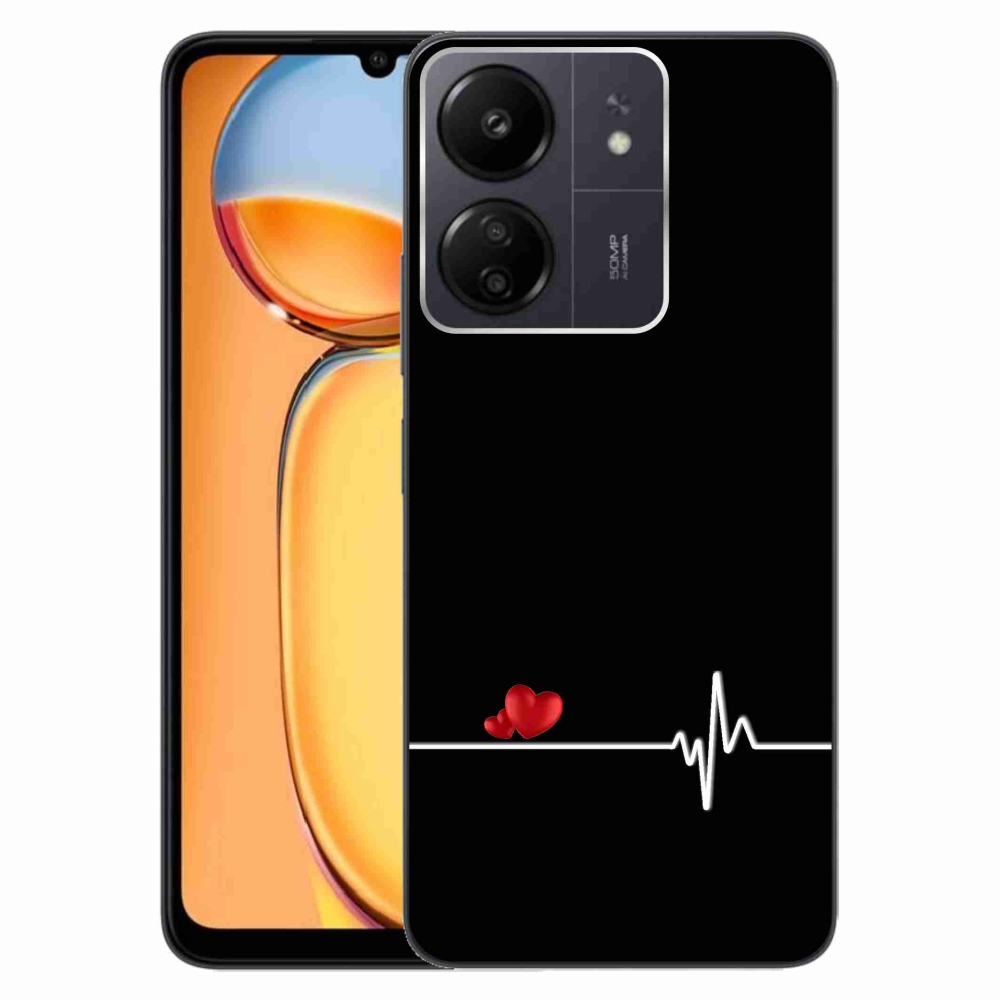 Gelový kryt mmCase na Xiaomi Poco C65/Redmi 13C - srdce a tep černé pozadí