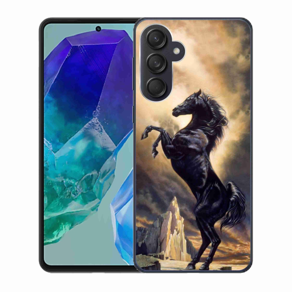 Gelový kryt mmCase na Samsung Galaxy M55 5G - černý kreslený kůň