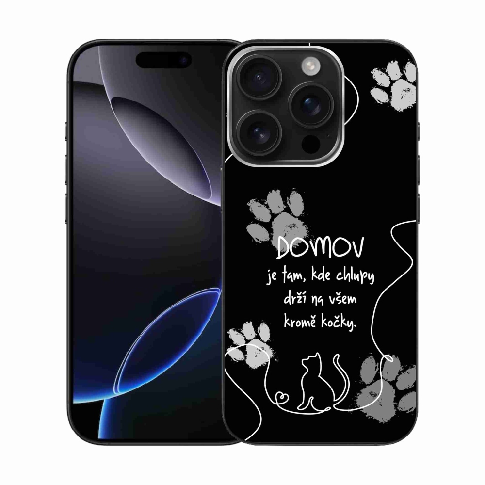 Gelový kryt mmCase na iPhone 16 Pro - kočičí motiv černé pozadí