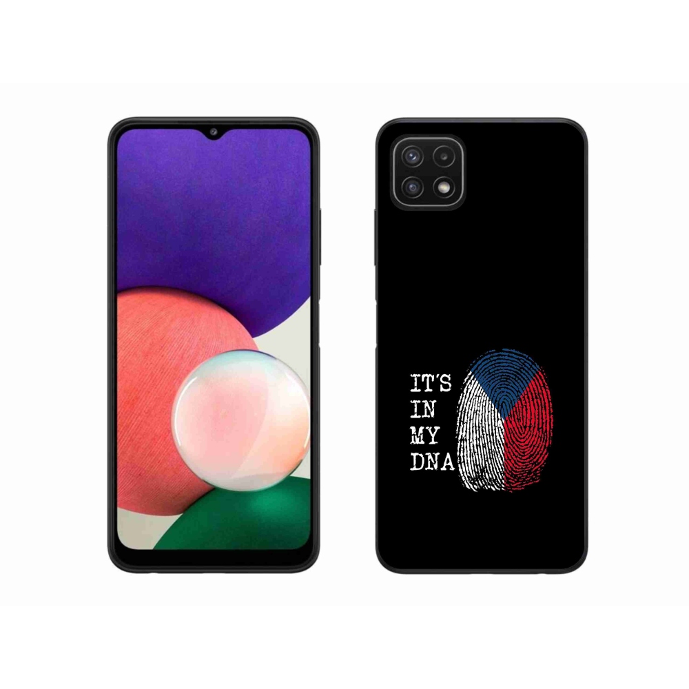 Gelový kryt mmCase na Samsung Galaxy A22 5G - vlajka otisk prstu černé pozadí
