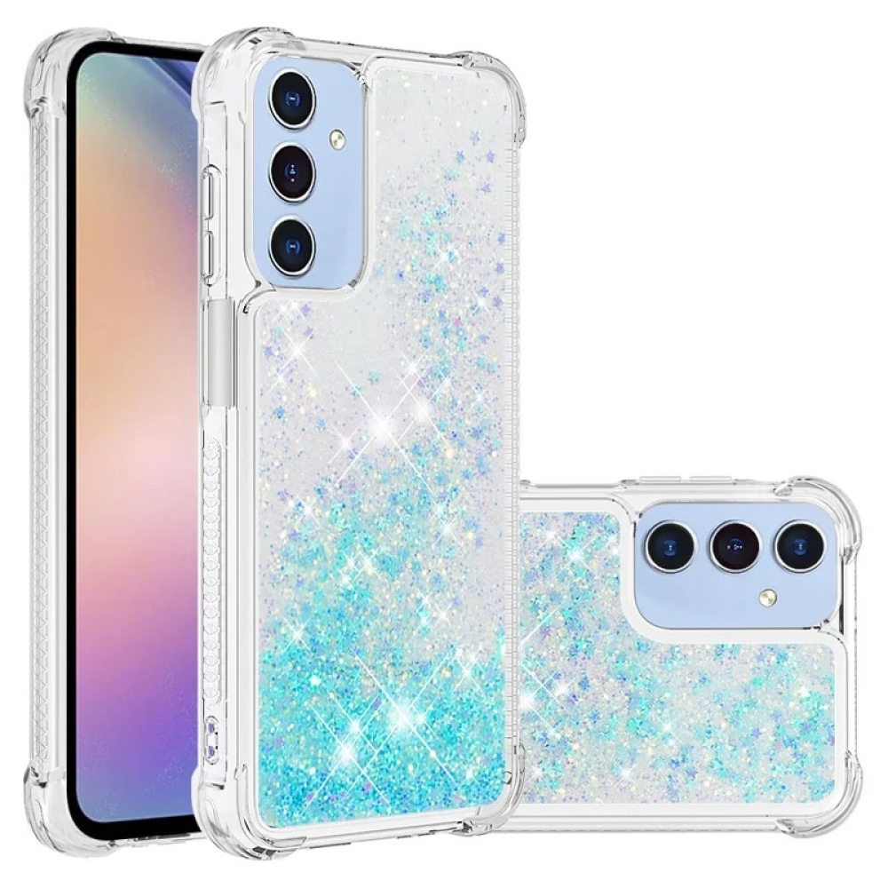 Glitter gelový přesýpací obal na Samsung Galaxy A16 4G/5G - modrý/hvězdičky