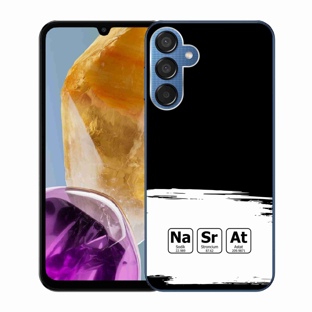 Gelový kryt mmCase na Samsung Galaxy M15 5G - chemické prvky bíločerné pozadí