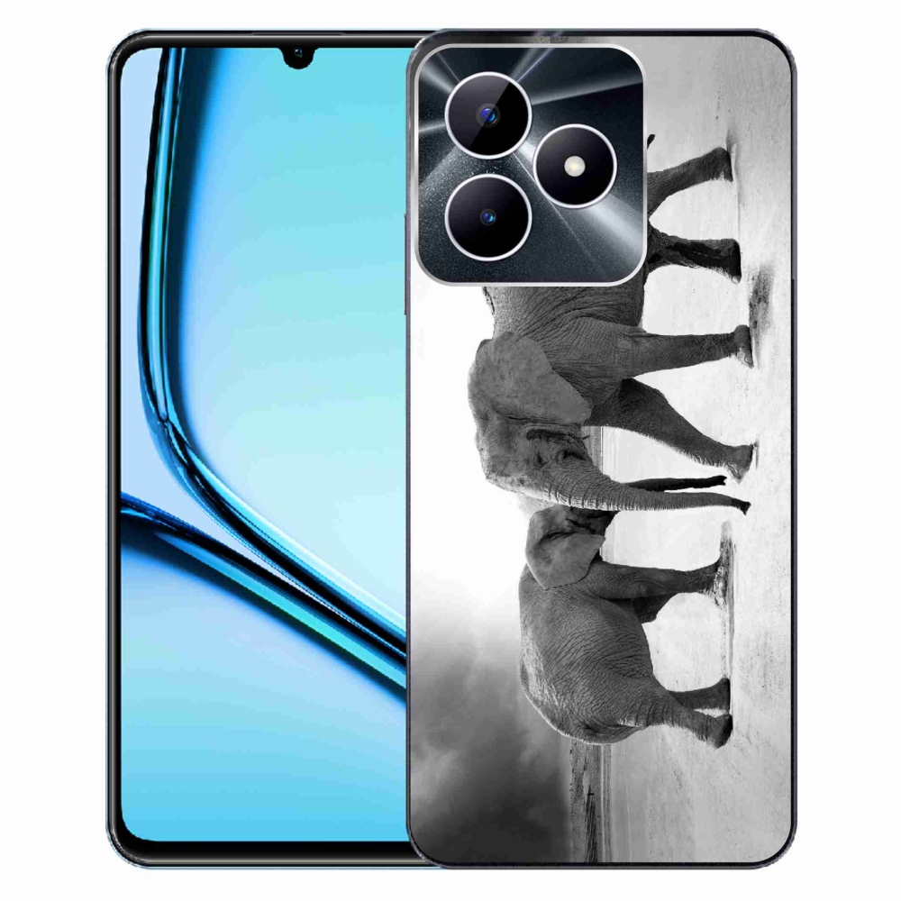 Gelový kryt mmCase na Realme Note 50 - černobílí sloni