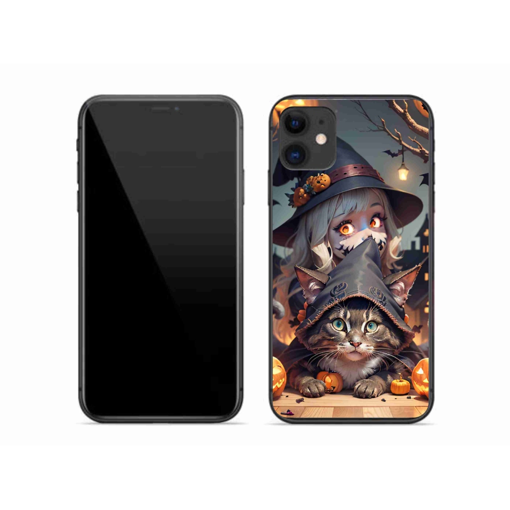 Gelový kryt mmCase na iPhone 11 - čarodějnice s kočkou