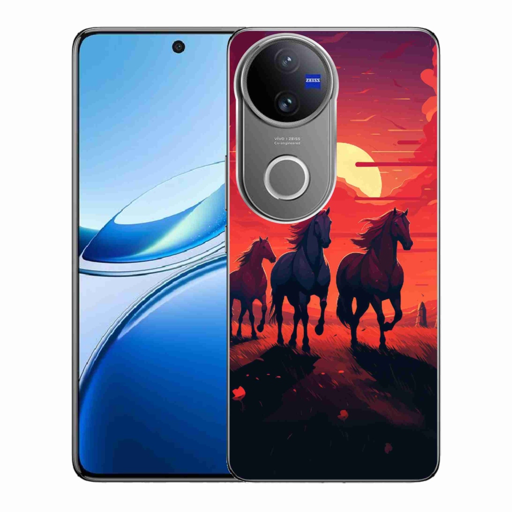 Gelový kryt mmCase na Vivo V50 5G - koně a západ slunce