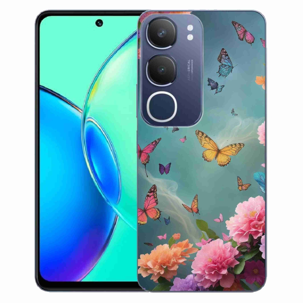 Gelový kryt mmCase na Vivo Y19s - barevné květy a motýli
