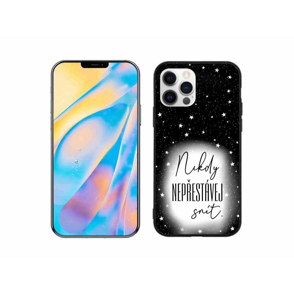 Gelový kryt mmCase na iPhone 12 - citát 1 bíločerné pozadí