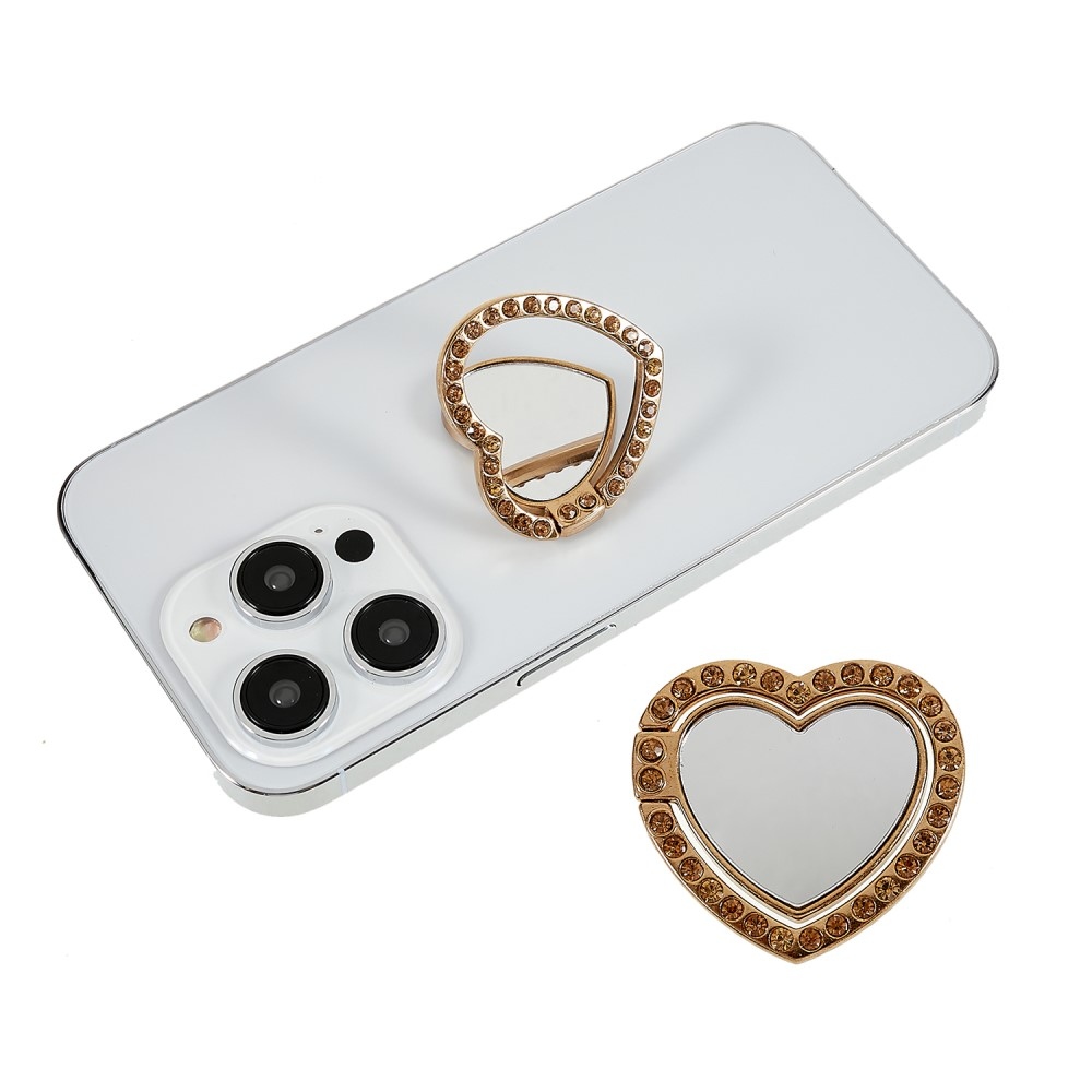 Heart zrcadlový držák na prst na mobilní telefon - zlatý
