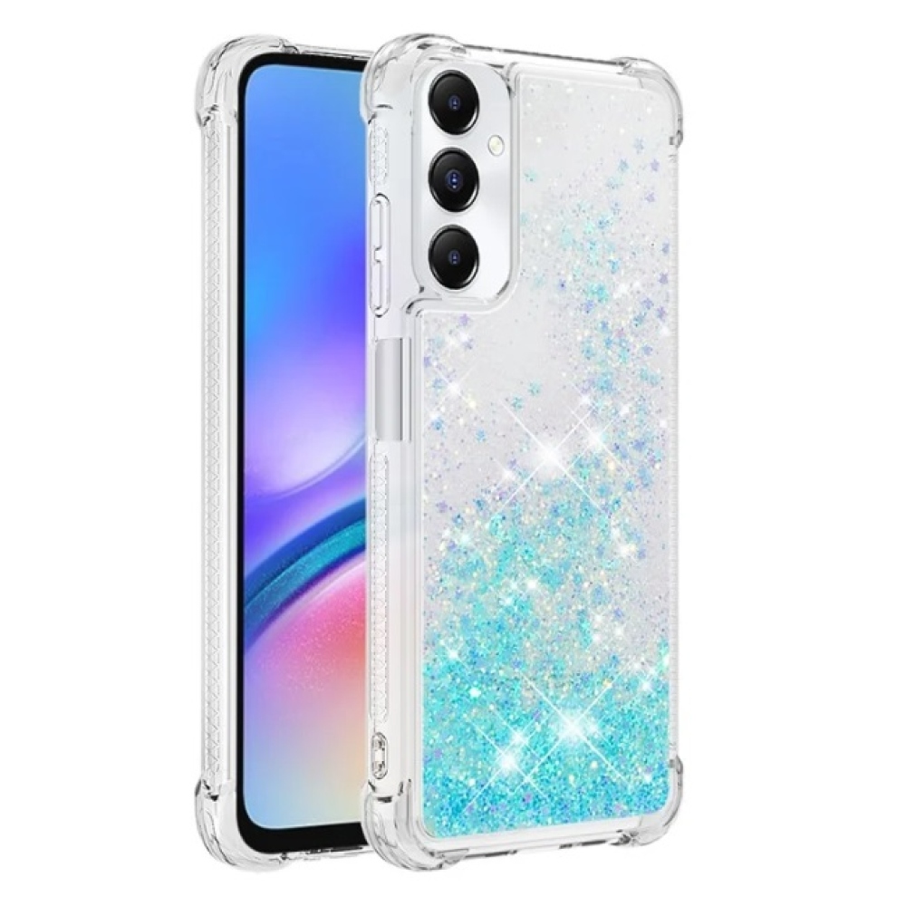 Glitter gelový přesýpací obal na Samsung Galaxy A05s - modrý/hvězdičky