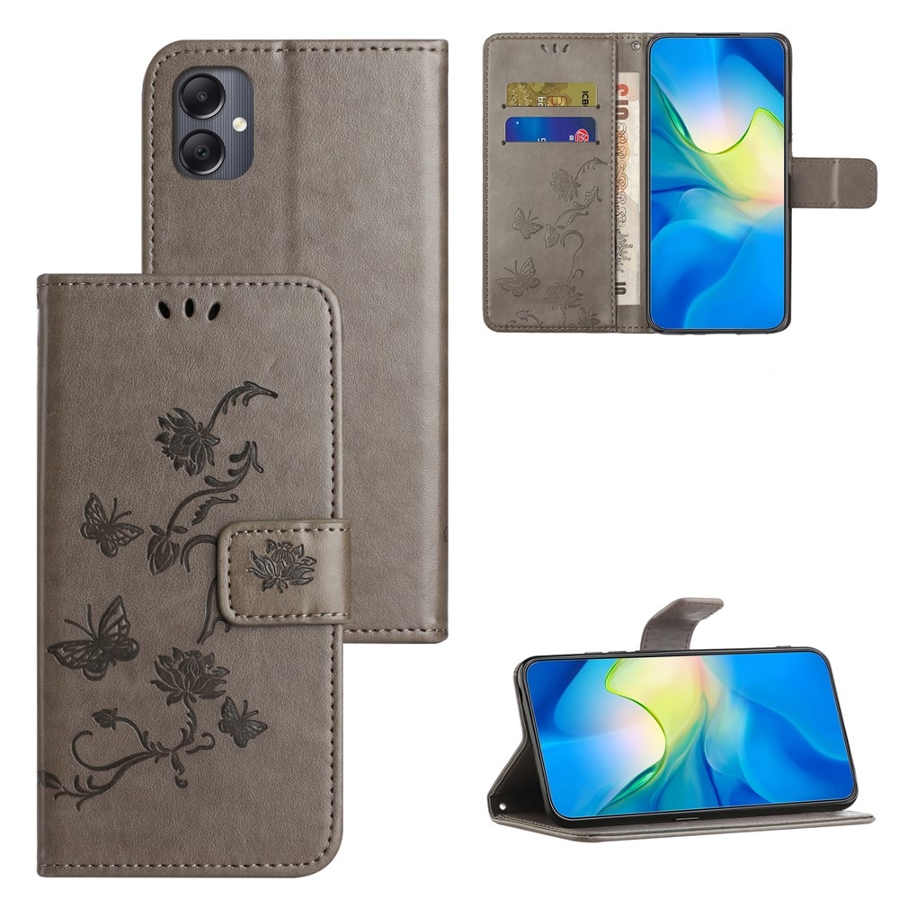 Flower knížkové pouzdro na Samsung Galaxy A07 4G - šedé