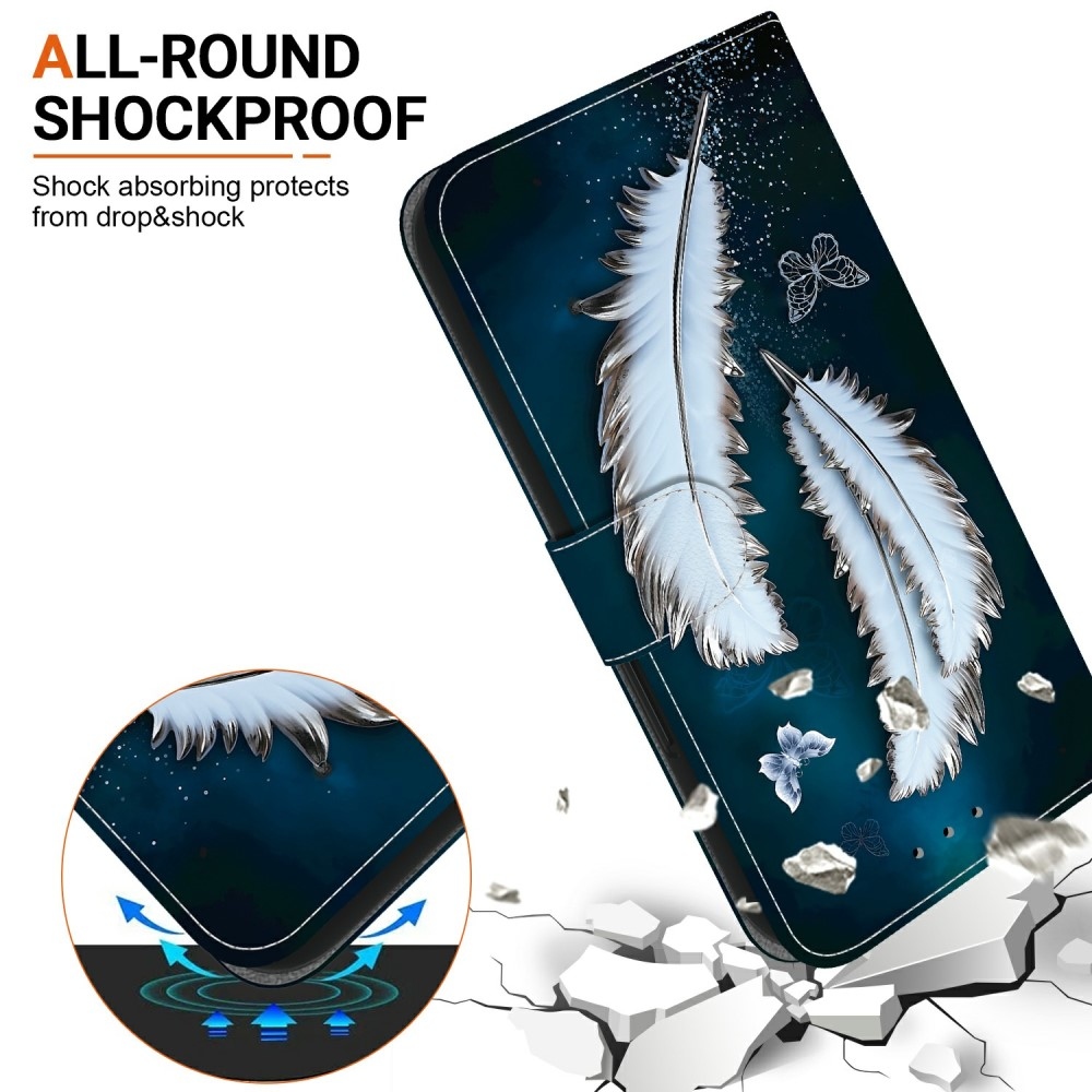 Versatile knížkové pouzdro na Samsung Galaxy A06 4G - bílá pírka