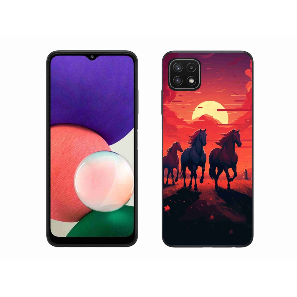 Gelový kryt mmCase na Samsung Galaxy A22 5G - koně a západ slunce