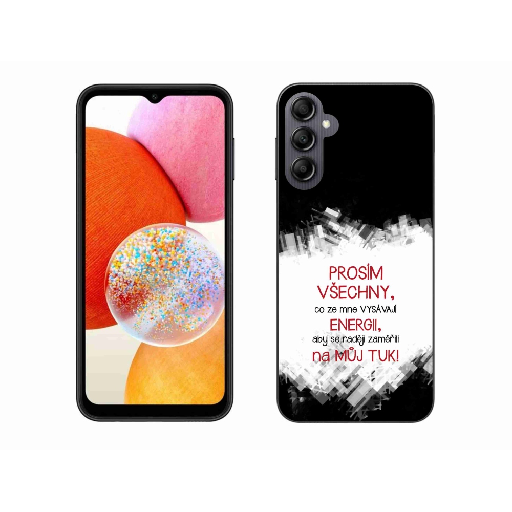Gelový kryt mmCase na Samsung Galaxy A14 4G/5G - vtipný text 1 červený