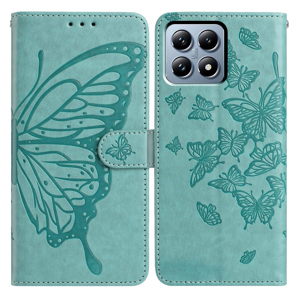 Floral Butterfly knížkové pouzdro na Xiaomi 15T - modrozelené