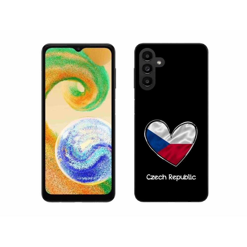 Gelový kryt mmCase na Samsung Galaxy A04s (164.7x76.7x9.1mm) - vlajka srdce černé pozadí