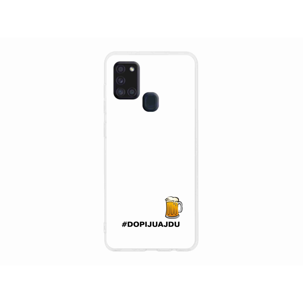 Gelový kryt mmCase na Samsung Galaxy A21s - pivní motiv 1 bílé pozadí