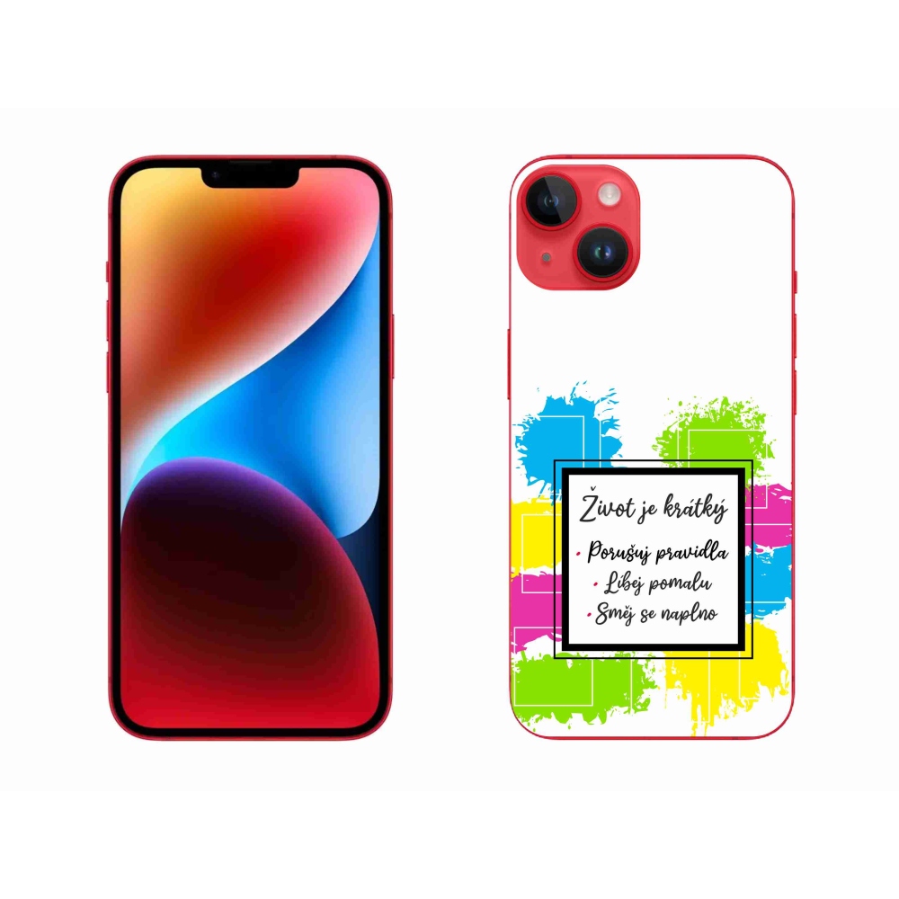 Gelový kryt mmCase na iPhone 14 Plus - citát 5 bílé pozadí