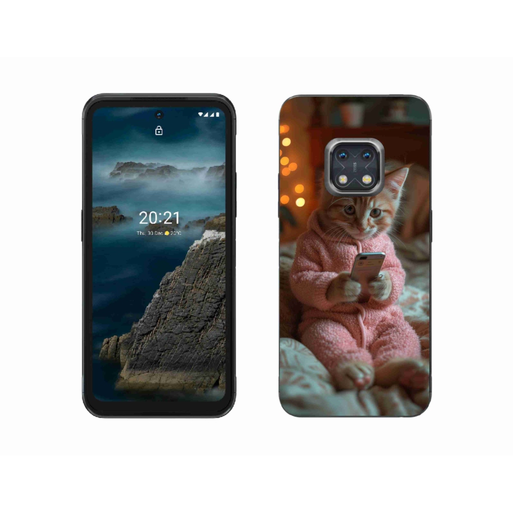 Gelový kryt mmCase na Nokia XR20 - kotě s mobilem
