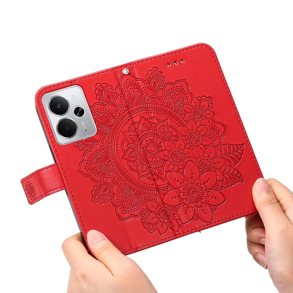Floral knížkové pouzdro na Realme 14 5G - červené