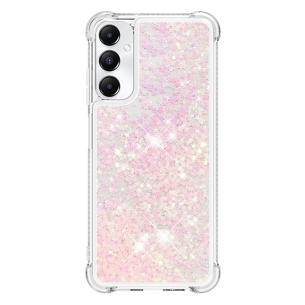 Glitter gelový přesýpací obal na Samsung Galaxy A05s - růžový/hvězdičky