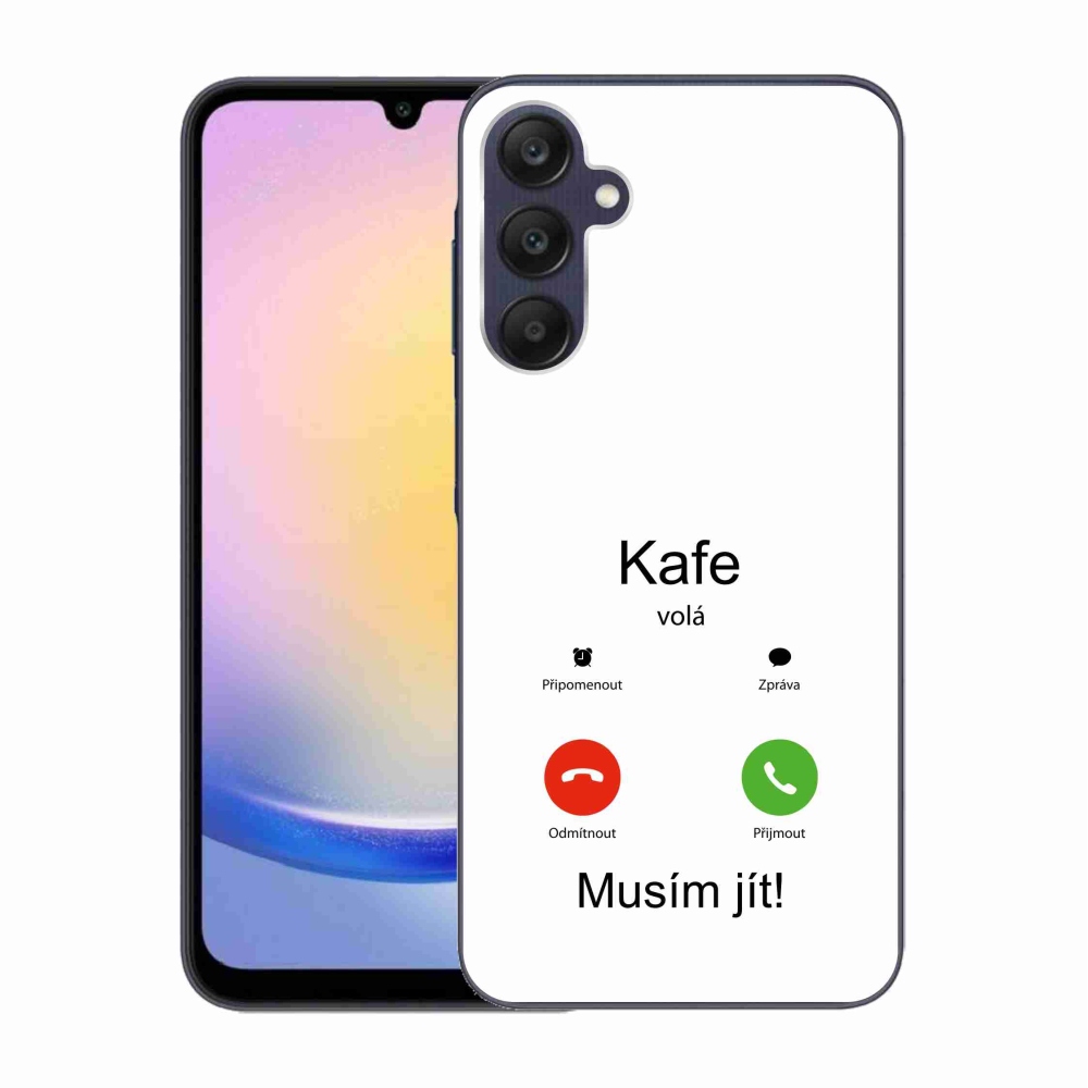 Gelový kryt mmCase na Samsung Galaxy A25 5G - kafe volá bílé pozadí