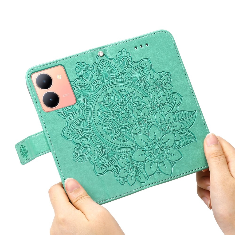Floral knížkové pouzdro na Vivo Y36 - modrozelené