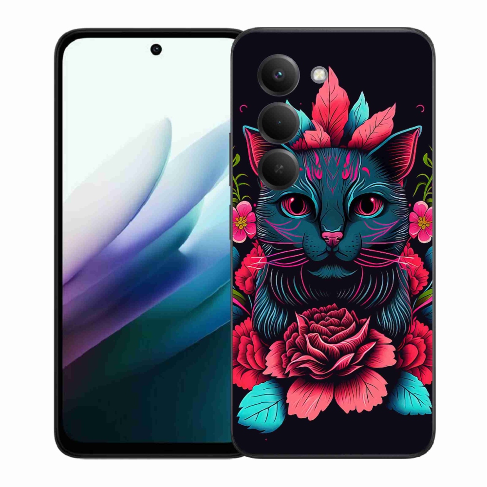 Gelový kryt mmCase na Xiaomi Redmi 15 4G/5G (171mm) - květiny a kočka