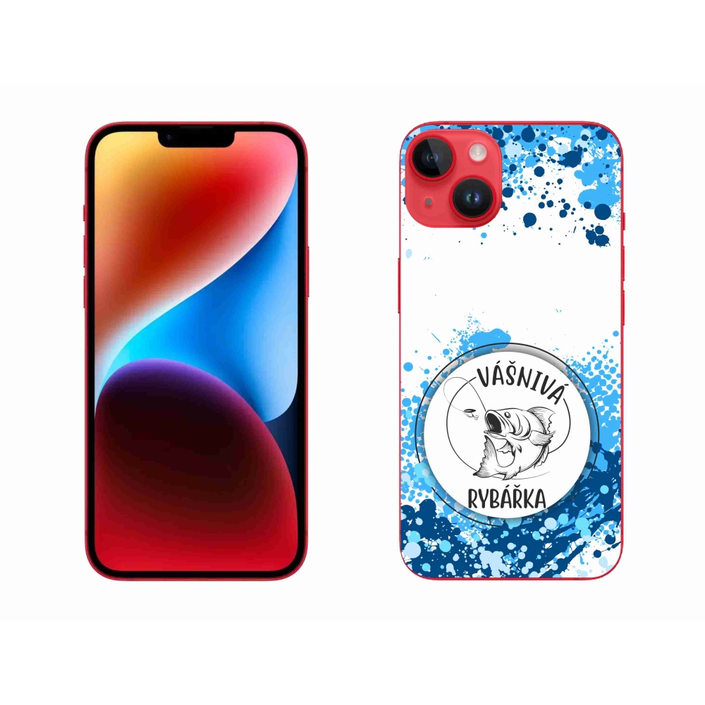 Gelový kryt mmCase na iPhone 14 Plus - vášnivá rybářka bílé pozadí