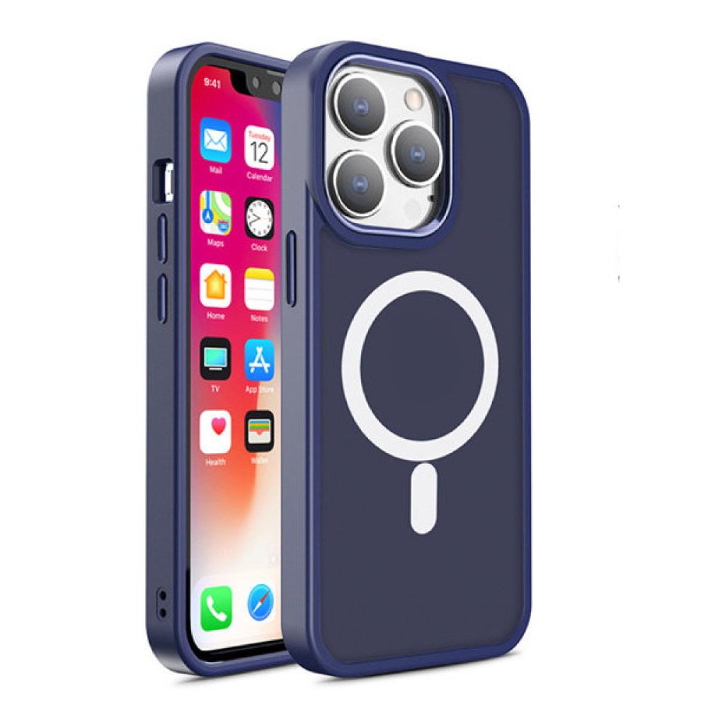 Matte gelový obal s pevnými zády a MagSafe na iPhone 15 - modrý